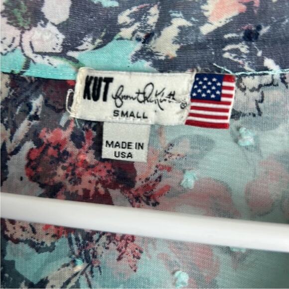 Kut From The Kloth Semi Sheer Swiss Dot Long Sleeve Floral Blouse Women’s Small - Picture 7 of 9